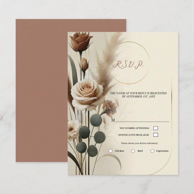 Convite de Casamento Floral Geométrico Creme e Moc (Frente/Verso)