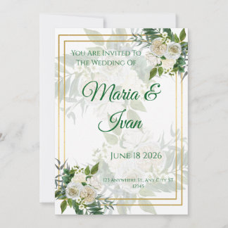 Convite de Casamento Floral Geométrico em Ouro Ele