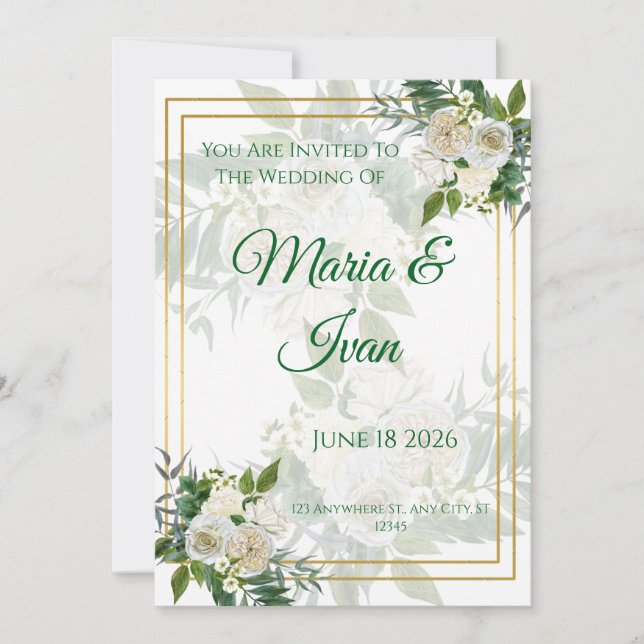 Convite de Casamento Floral Geométrico em Ouro Ele (Frente)