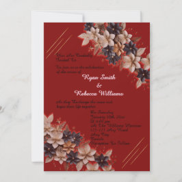 Convite de Casamento Floral Geométrico Vermelho