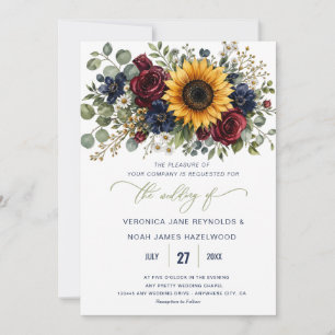 Convite de Casamento Floral Girassol Borgonha