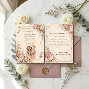 Convite de Casamento Floral Golden Retriever