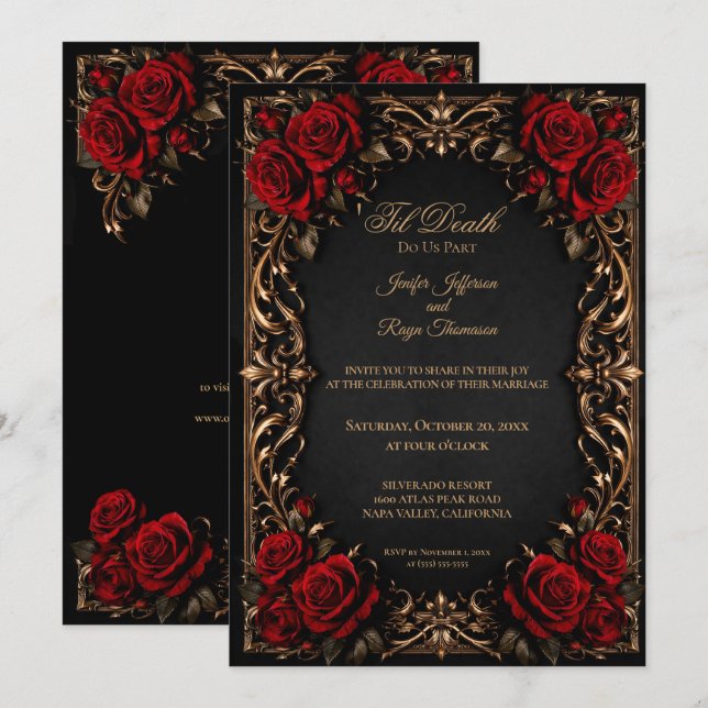 Convite de casamento Floral Gótico elegante (Frente/Verso)