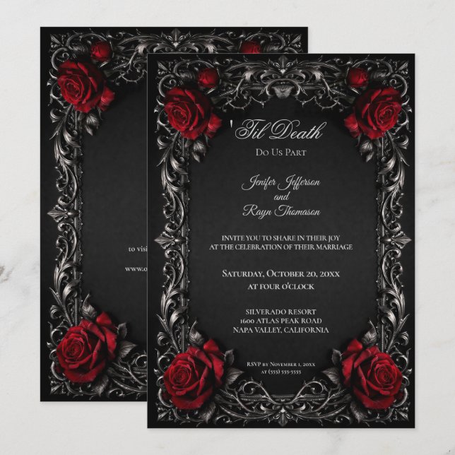 Convite de casamento Floral Gótico elegante (Frente/Verso)