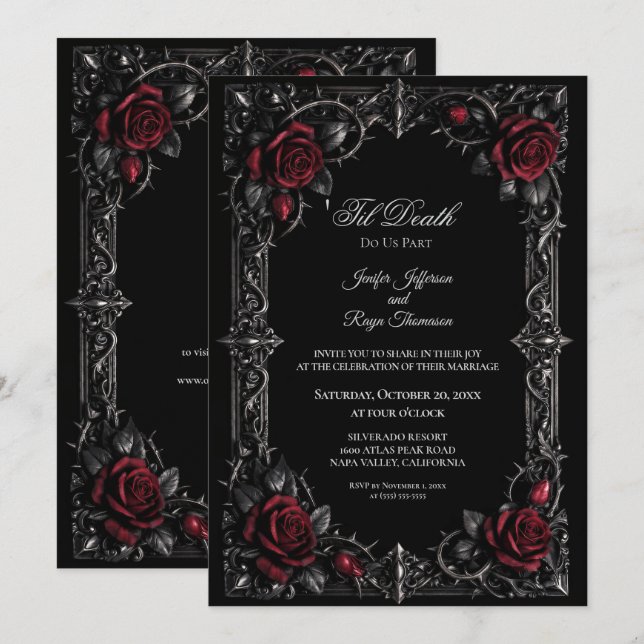 Convite de casamento Floral Gótico elegante (Frente/Verso)