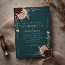 Convite de Casamento Floral Gótico em Azul Escuro