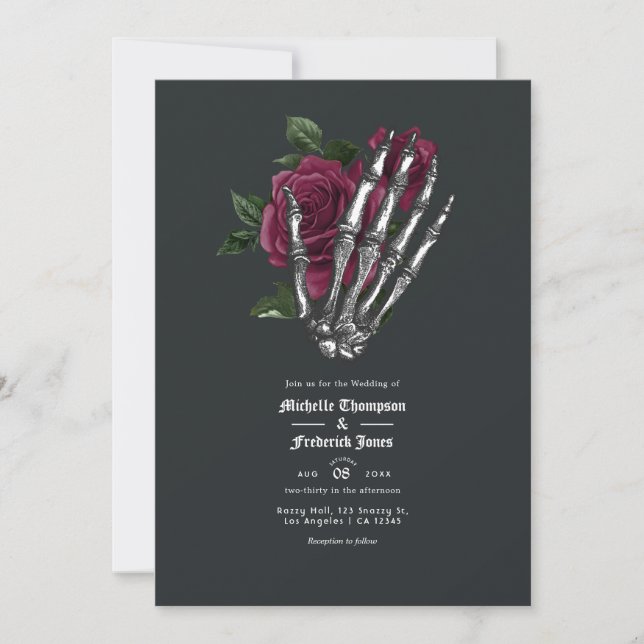 Convite de Casamento Floral Gótico em Borgonha com (Frente)