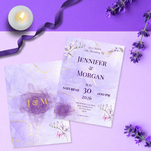 Convite de Casamento Floral Gótico em Dourado Roxo