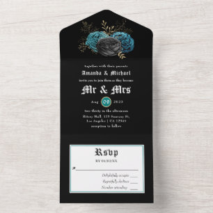 Convite de Casamento Floral Gótico em Verde Água e