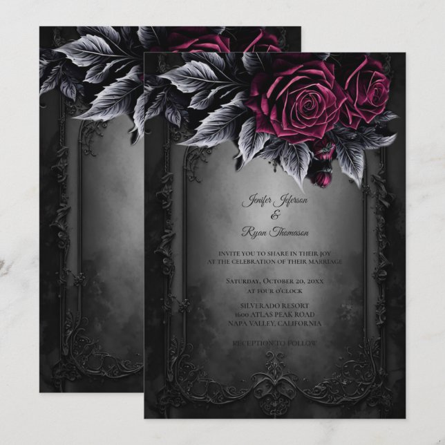 Convite de casamento Floral Gótico Romântico Sombr (Frente/Verso)