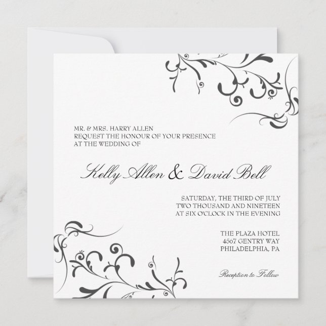 Convite de casamento| Floral Grace II|wblk (Frente)