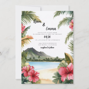 Convite de casamento floral havaiano tropical
