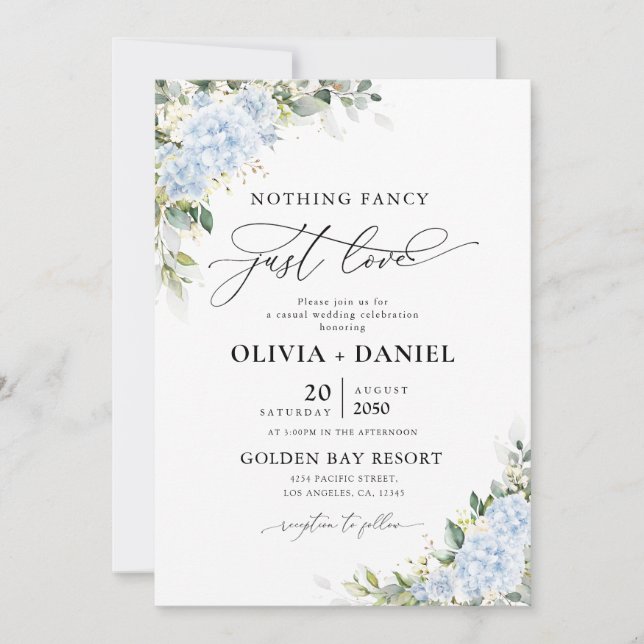Convite de Casamento Floral Hortênsia Azul (Frente)