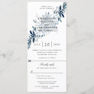 convite de casamento floral índigo com rsvp anexad