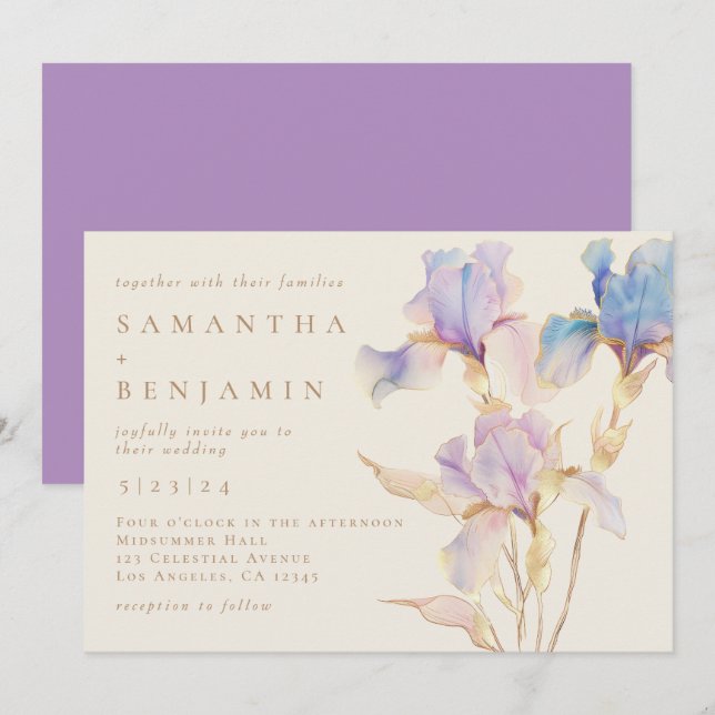 Convite de Casamento Floral Íris Elegante (Frente/Verso)