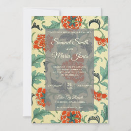 Convite de Casamento Floral Japonês Vintage