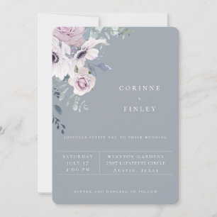 Convite de Casamento Floral Jardim Azul Empoeirado