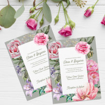 Convite de Casamento Floral Jardim Cor-de-Rosa Rom
