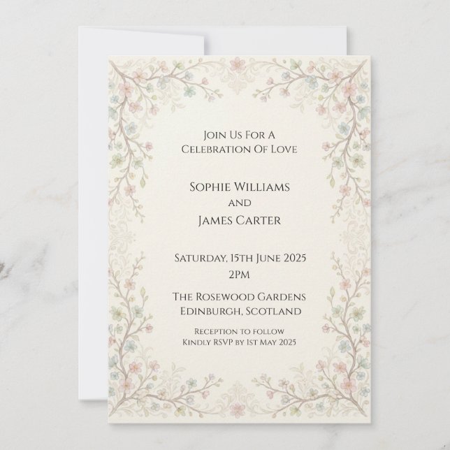 Convite de Casamento Floral Jardim Vintage (Frente)