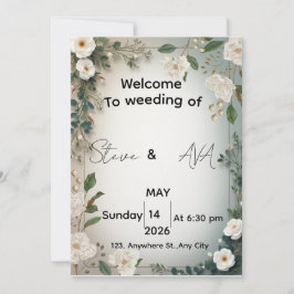 Convite de Casamento Floral Jasmine Branco Elegant