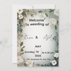 Convite de Casamento Floral Jasmine Branco Elegant