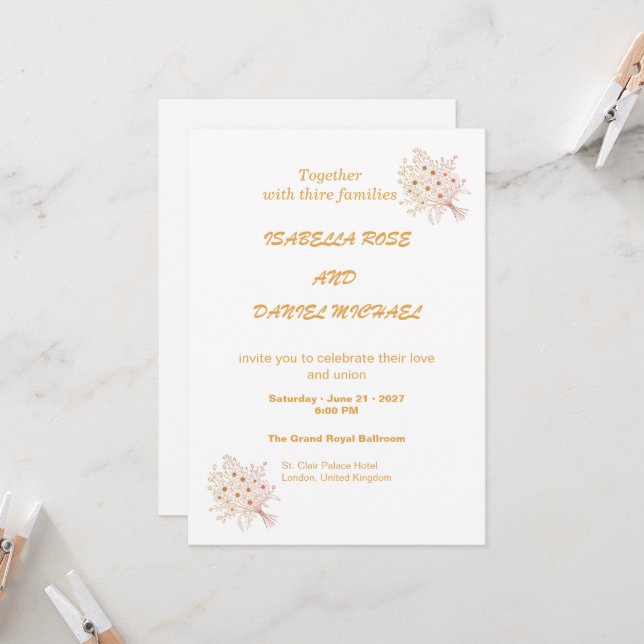Convite de Casamento Floral Kraft Marrom Rústico (Frente/Verso In Situ)