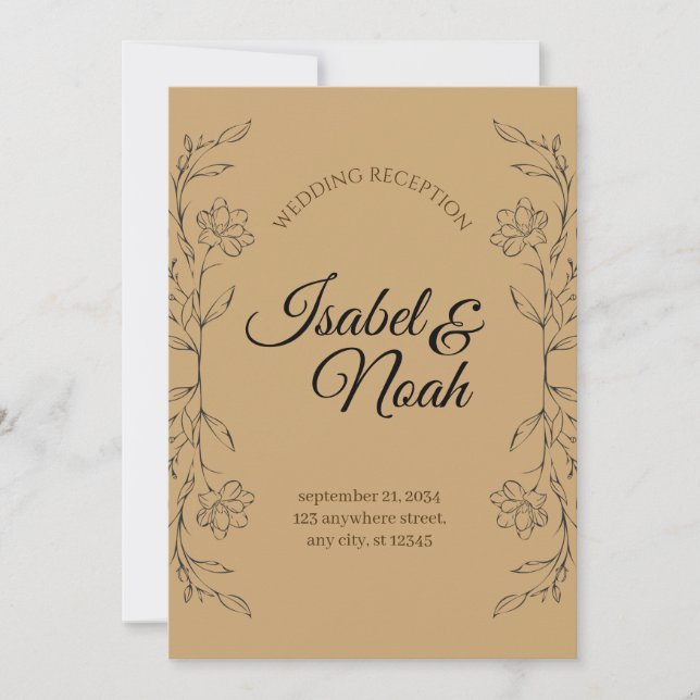 Convite de Casamento Floral Kraft Rústico Elegante (Frente)