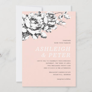 Convite de Casamento Floral La Vie en Rose - Rosa