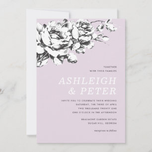 Convite de Casamento Floral La Vie en Rose - Roxo