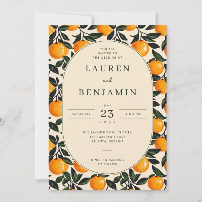 Convite de Casamento Floral Laranja Alegre (Frente)