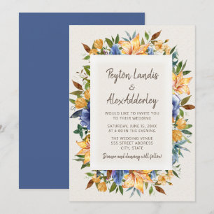 Convite de Casamento Floral Laranja Azul Moderno