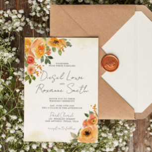 Convite De Casamento Floral Laranja Bonito