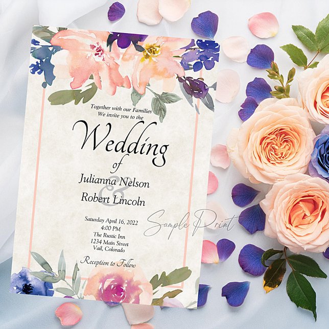 Convite de casamento floral laranja e azul orçamen (Criador carregado)