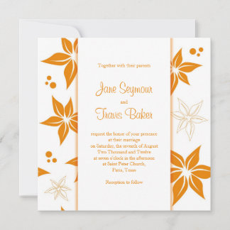 Convite De Casamento Floral - Laranja E Branco