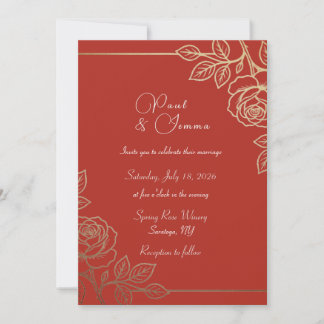Convite de Casamento Floral Laranja e Dourado