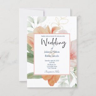 Convite de casamento floral laranja e rosa elegant