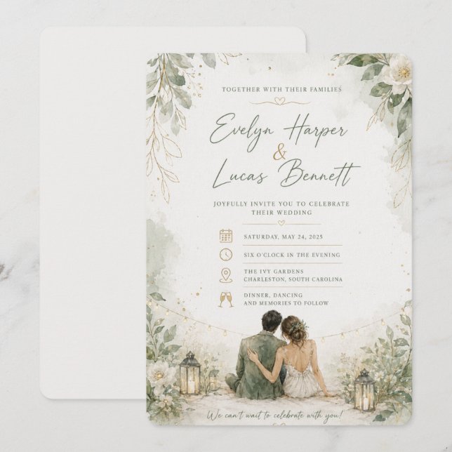 Convite de Casamento Floral Laranja Elegante (Frente/Verso)