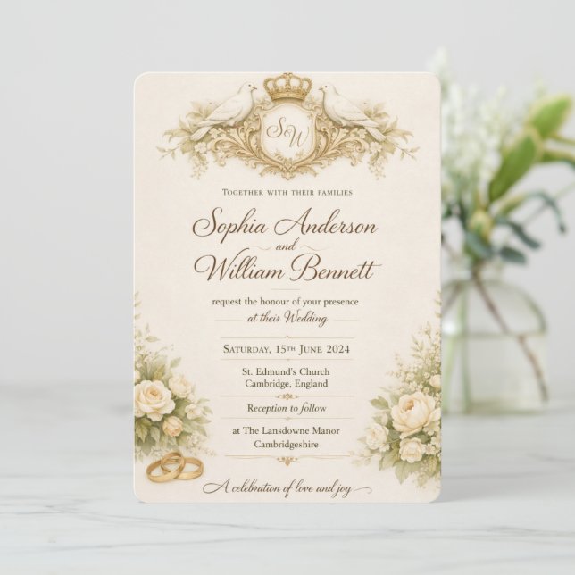 Convite de Casamento Floral Laranja Elegante Temp (Em pé/Frente)