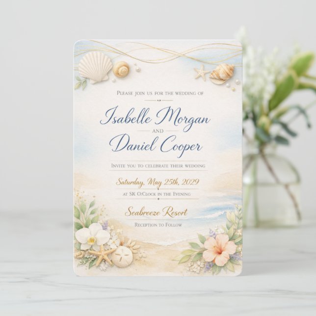 Convite de Casamento Floral Laranja Elegante Temp (Em pé/Frente)
