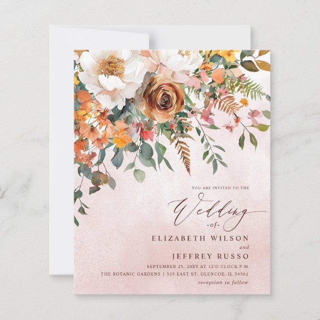 Convite de Casamento Floral Laranja Orçamento para (Frente)