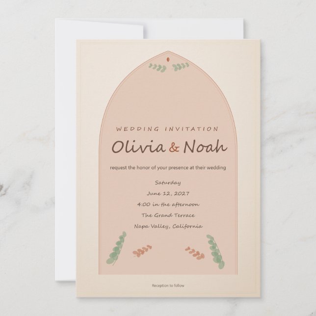 Convite de Casamento Floral Laranja Queimada Boho  (Frente)