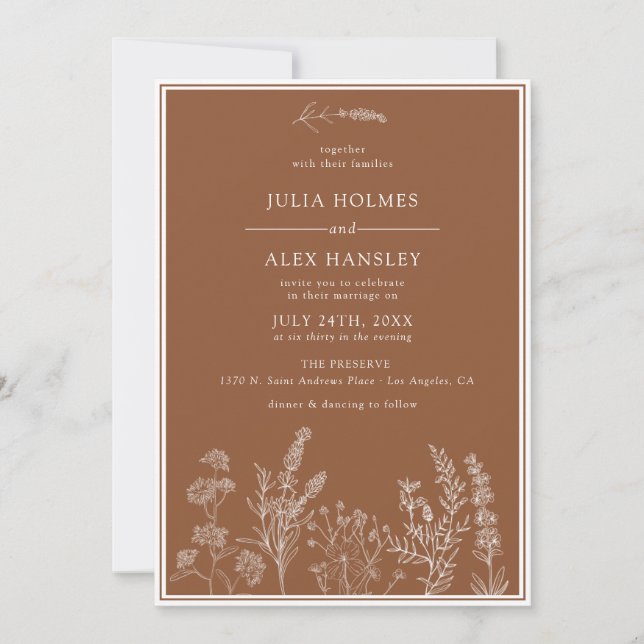 Convite De Casamento Floral Laranja Queimado (Frente)
