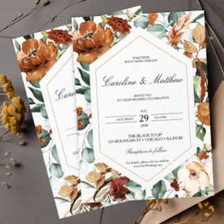 Convite De Casamento Floral Laranja Queimado