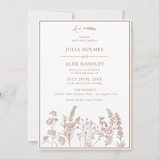 Convite De Casamento Floral Laranja Queimado (Frente)