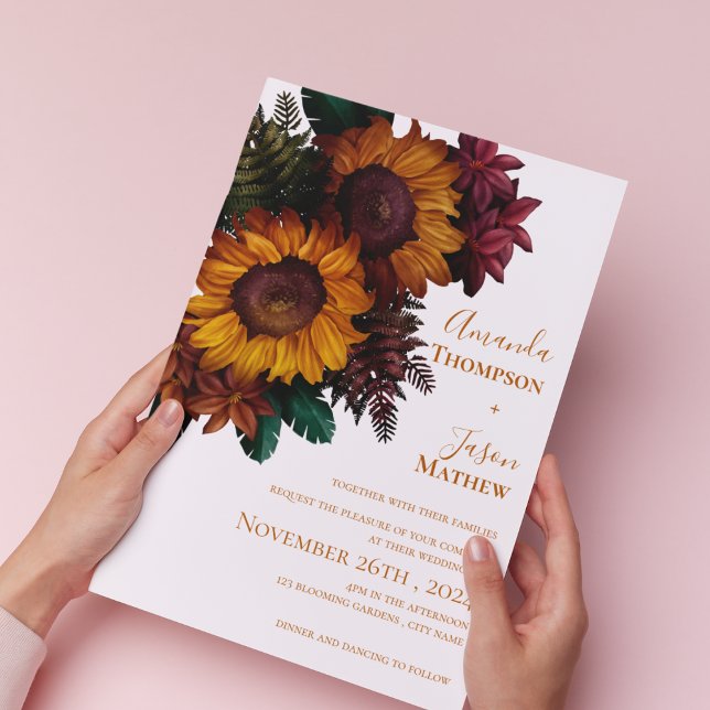 Convite De Casamento Floral Laranja Queimado Elega (Elegant Burnt Orange Floral Wedding Invitation)