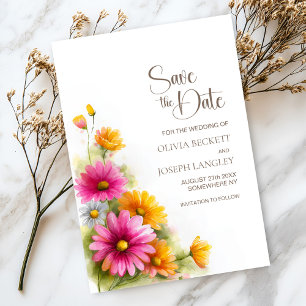 Convite de casamento floral laranja rosa rústico p