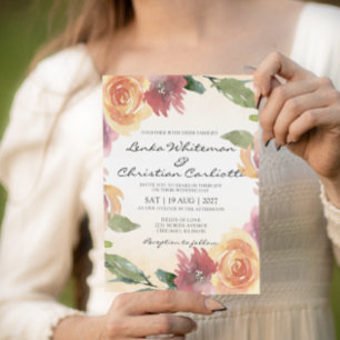 Convite de casamento floral laranja-vermelho