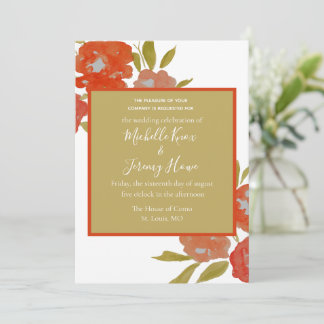 Convite de Casamento Floral Laranja Vermelho Moder