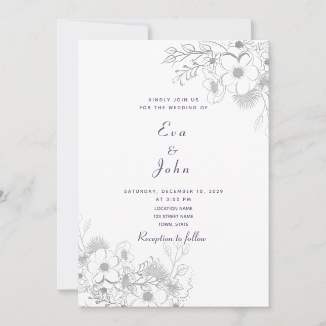 Convite de Casamento Floral Lavanda Elegante (Frente)