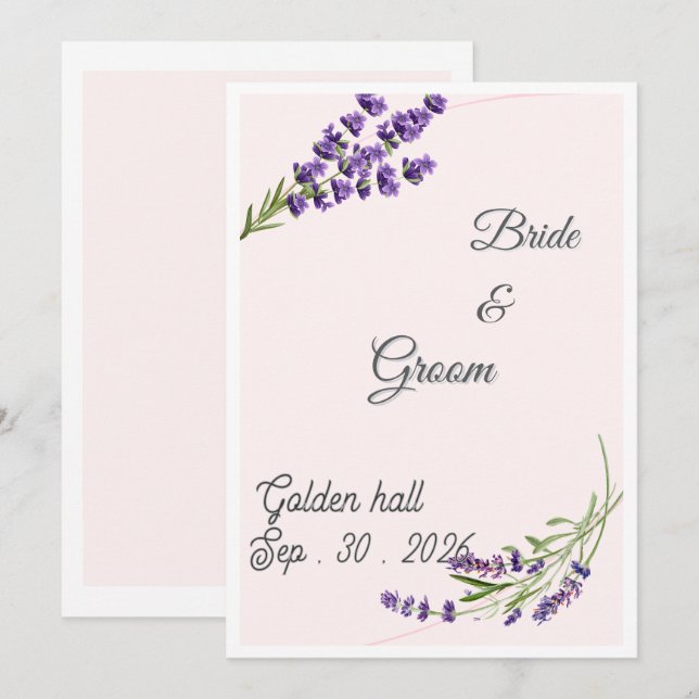 Convite de Casamento Floral Lavanda Elegante (Frente/Verso)